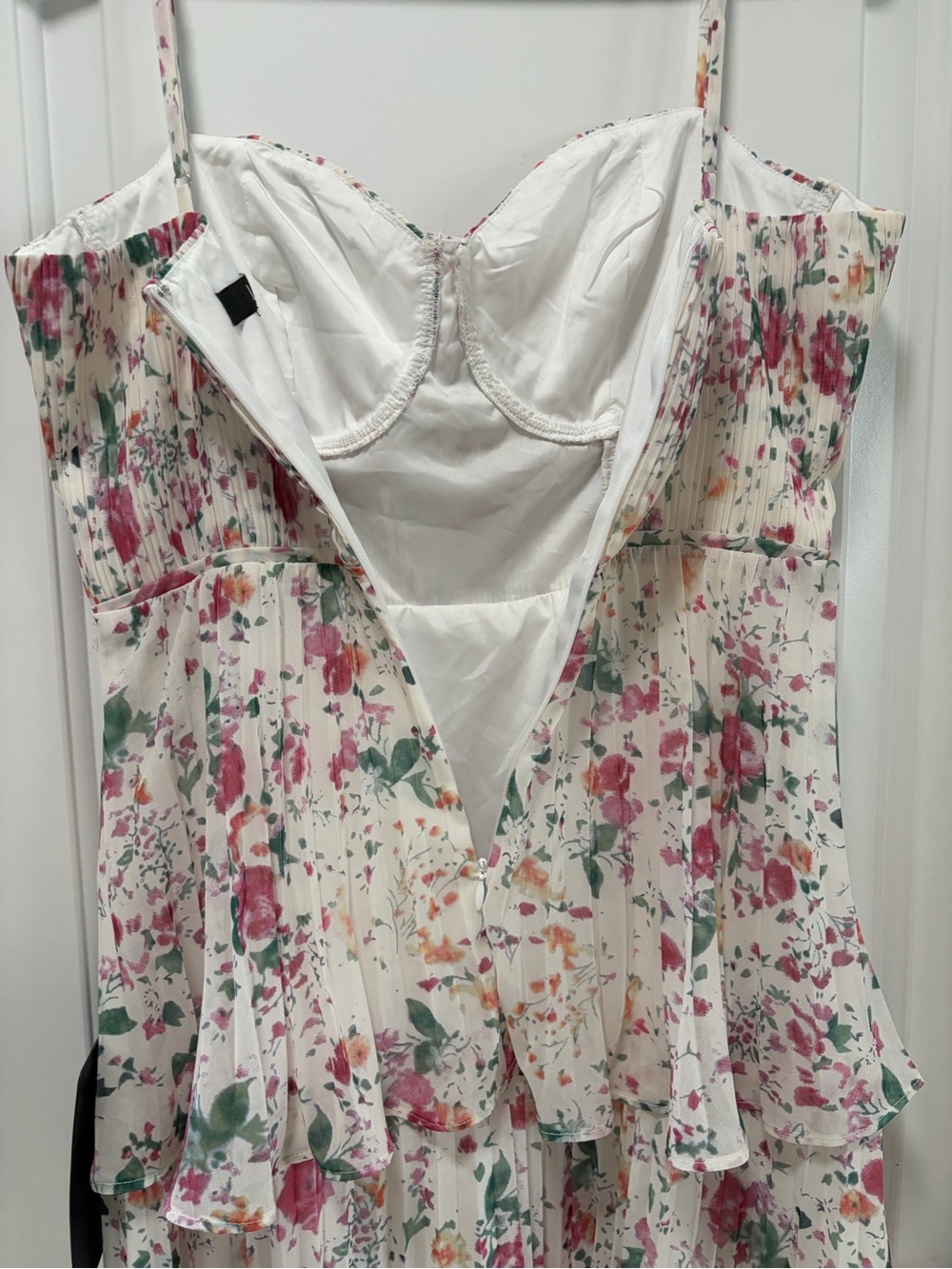 Lulus‎ Cascading Crush NWT size S Ivory Floral Print Tiered Bustier Midi Dress - Picture 9 of 11